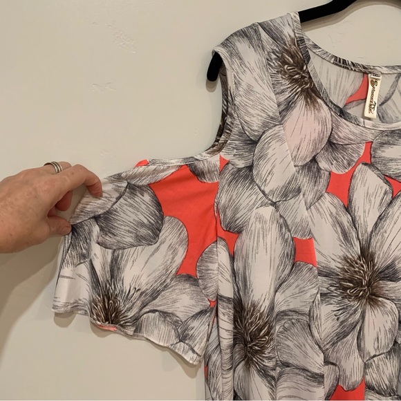 Shoreline White & Orange Floral Cold Shoulder Tunic Top Sz 1X - Picture 3 of 6